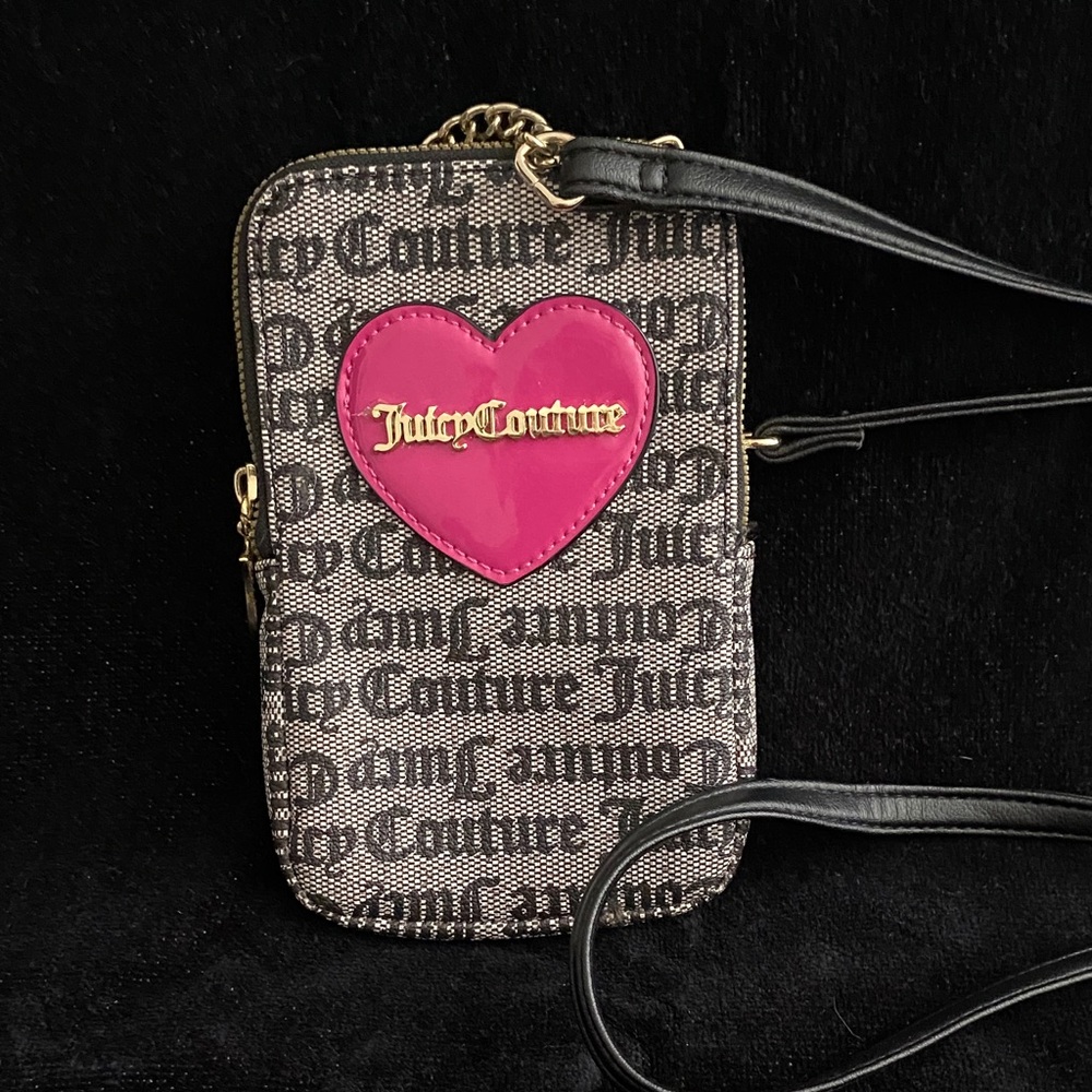Juicy Couture Monogram Crossbody Phone Bag with Hot Pink Heart